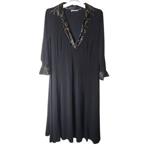 Jessica London Women's Plus Size Gold Chain Print Black Maxi Dress Stretch Knit